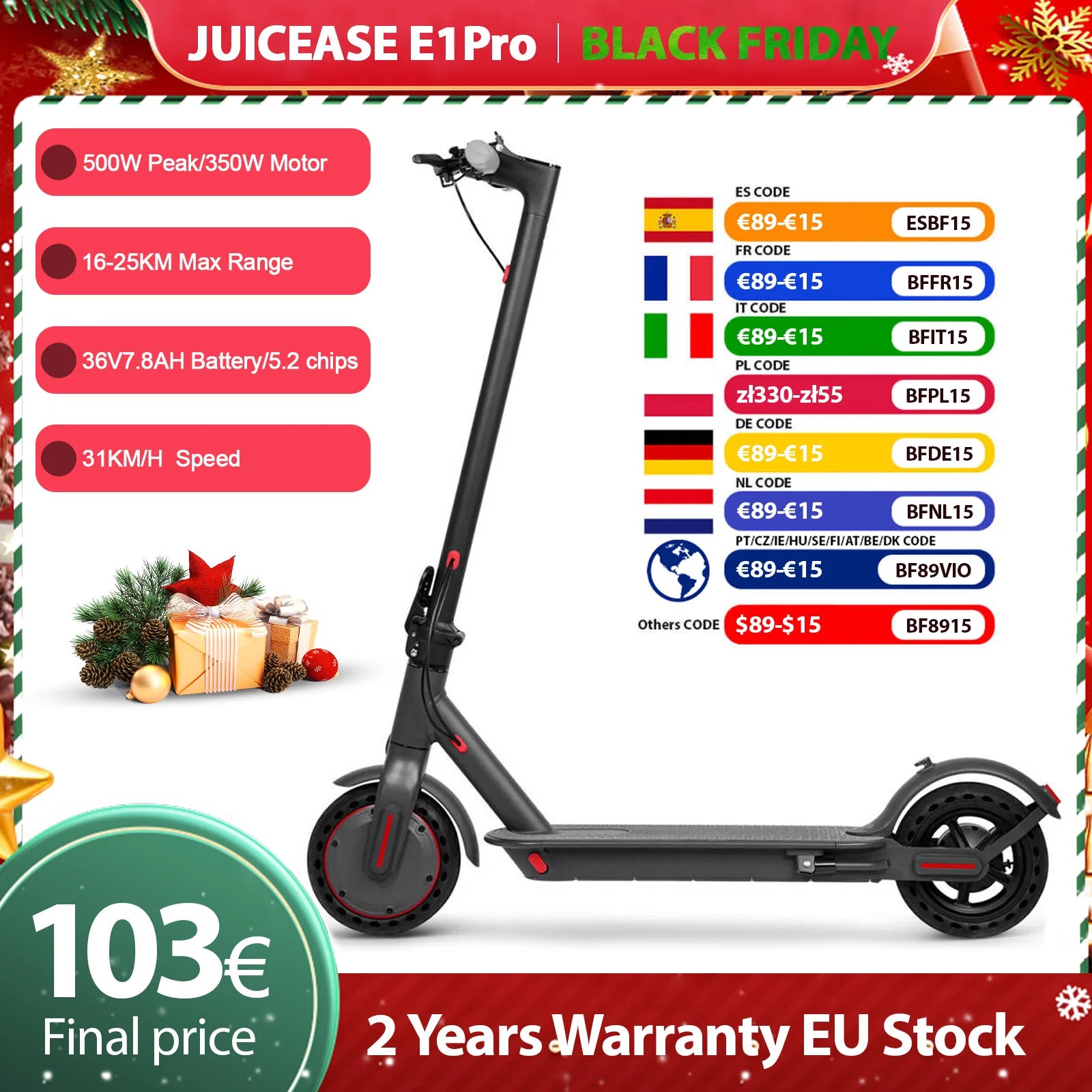 JUICEASE E1 Pro Electric Scooter 350W Folding EScooter