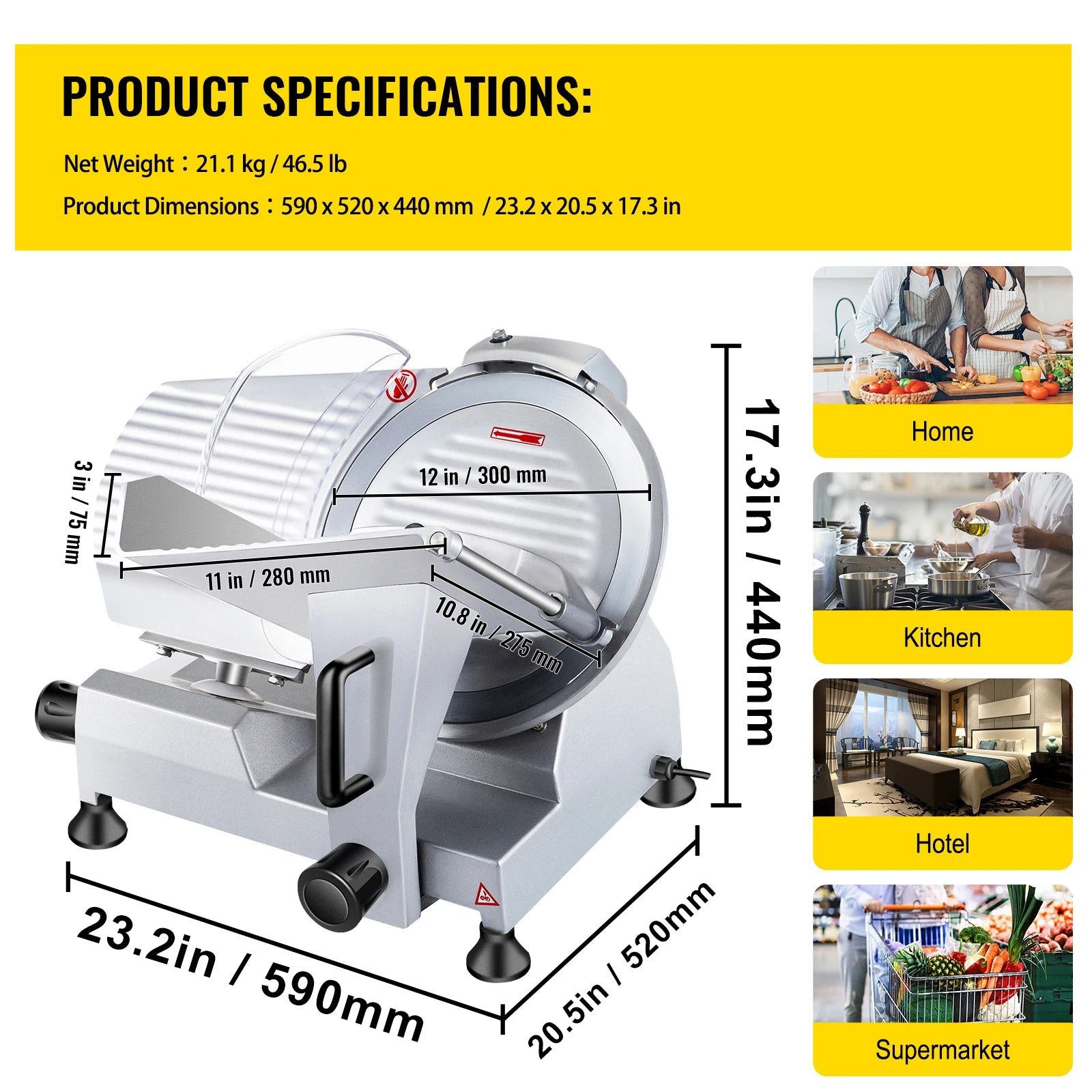 Elektrický kráječ masa 12" 320W s nastavitelnou tloušťkou řezu pro delikatesy