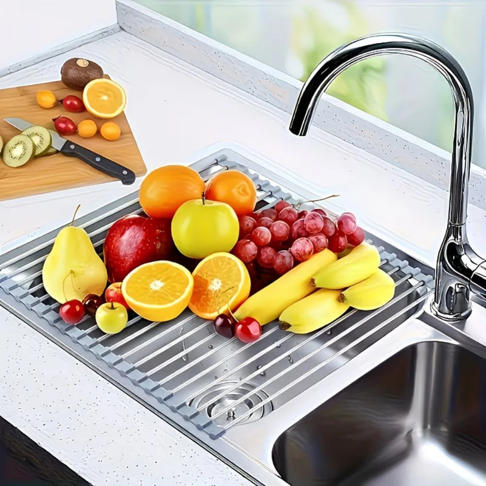 Roll-Up Stainless Steel Sink Drying Rack