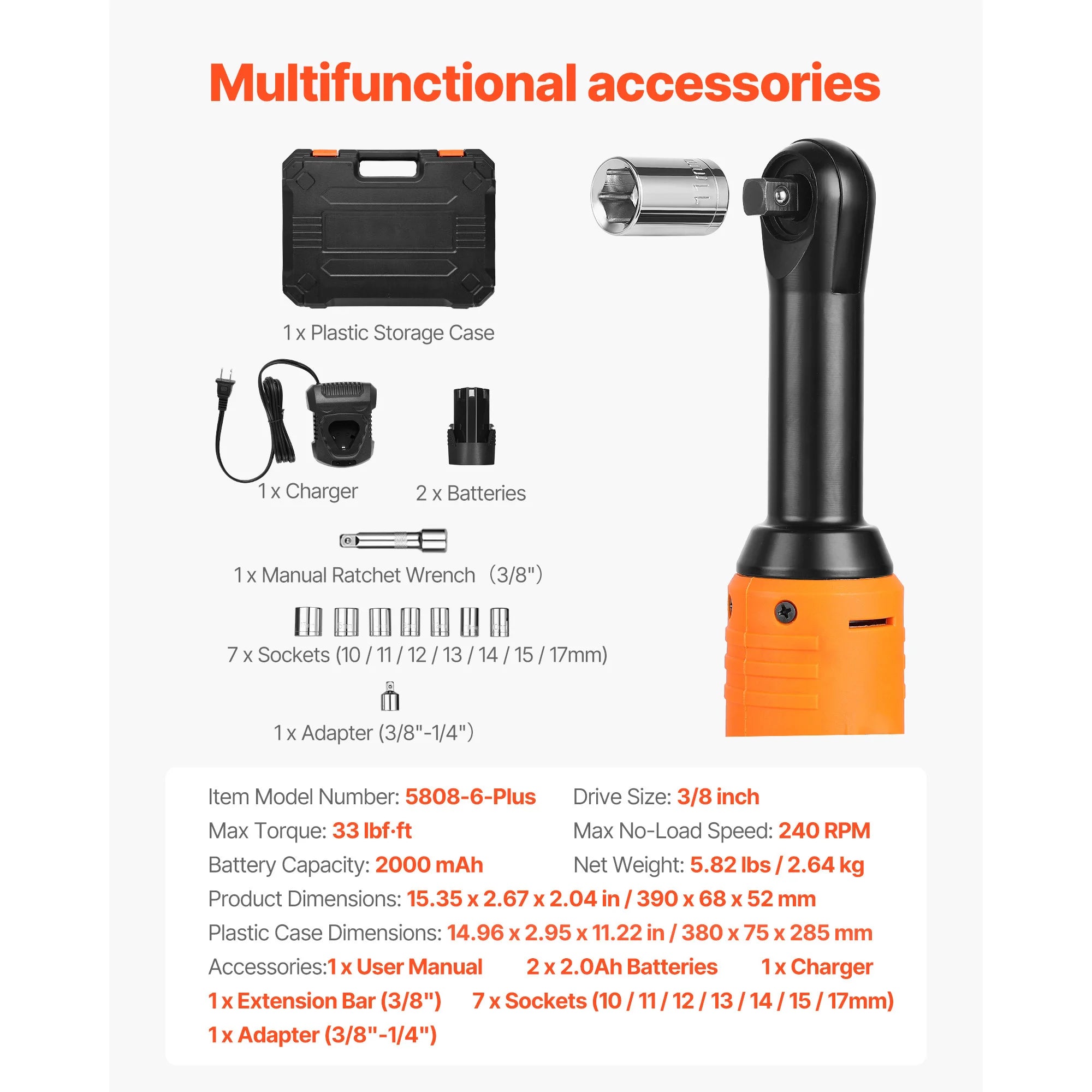 Cordless Electric Ratchet Wrench Set with Dual Batteries & Sockets