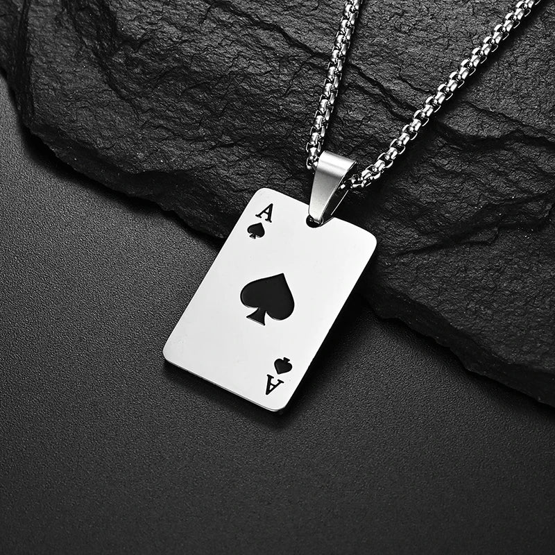 Fashionable Simple Playing Card Decorative Stainless Steel Necklace Suitable For Daily Party Travel And Fashionable Jewelry