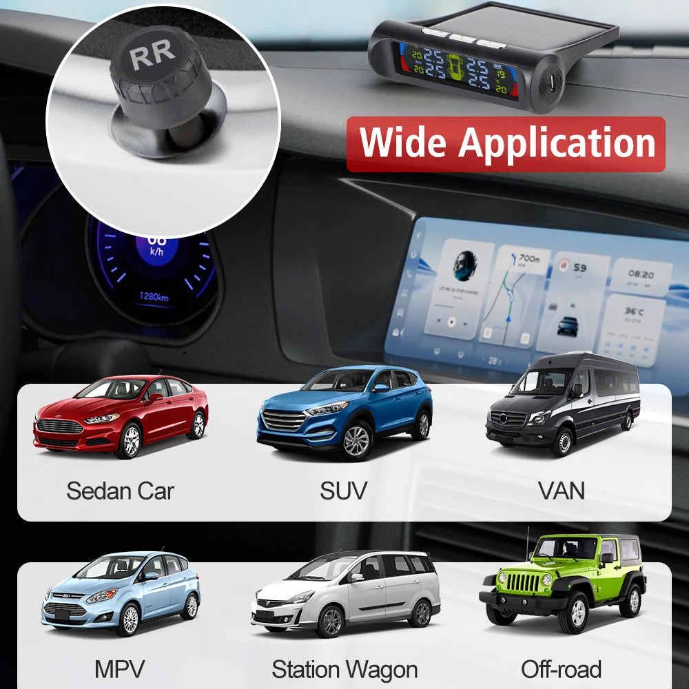 Solar TPMS Tire Pressure Monitoring System with External Sensors