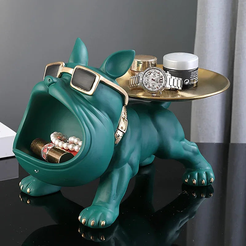 Resin Dog Statue Bulldog Storage Tray – Playful Home Decor with Hidden Storage