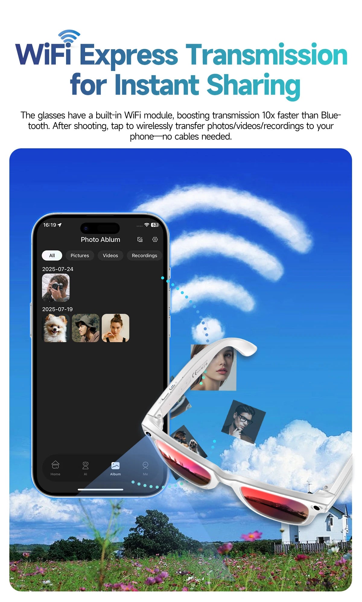AI slimme bril met camera, bellen, muziek en vertaling