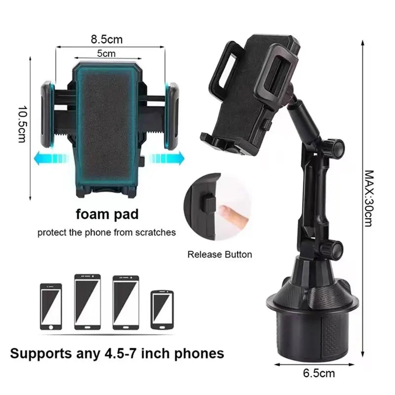Car Cup-Holder Phone Mount, Adjustable Arm