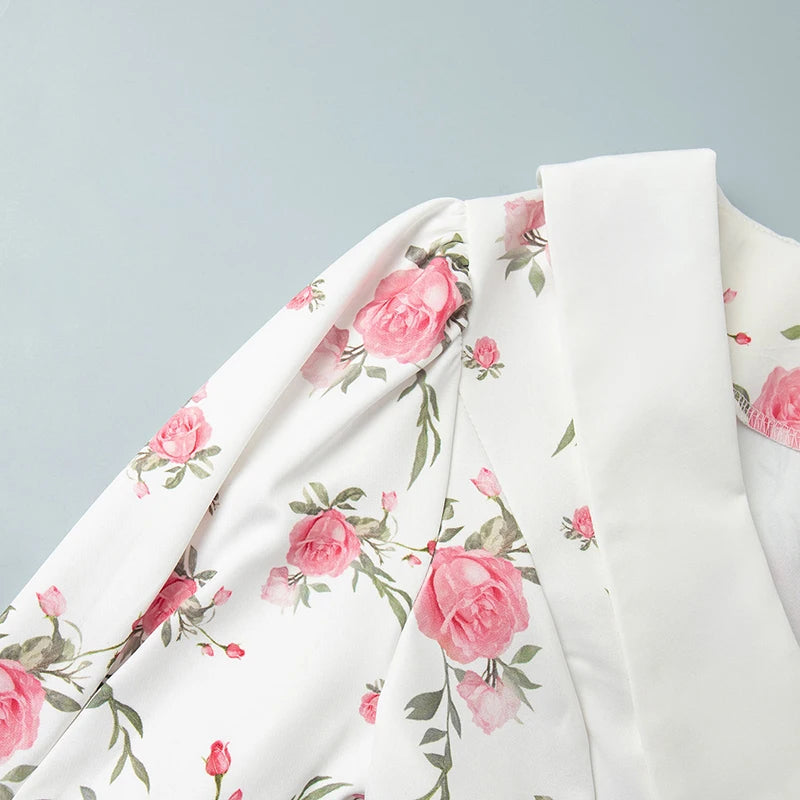 Tornova Print Puff Sleeves Ruffled Dress Women's V-Neck High Waist Pearl Buttons Mini Dress Female Casual Vacation Fashion Dress