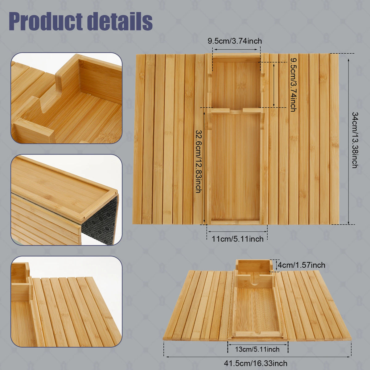 Tabuleiro de madeira para braço de sofá, design dobrável, resistente e robusto, prático para arrumação em casa