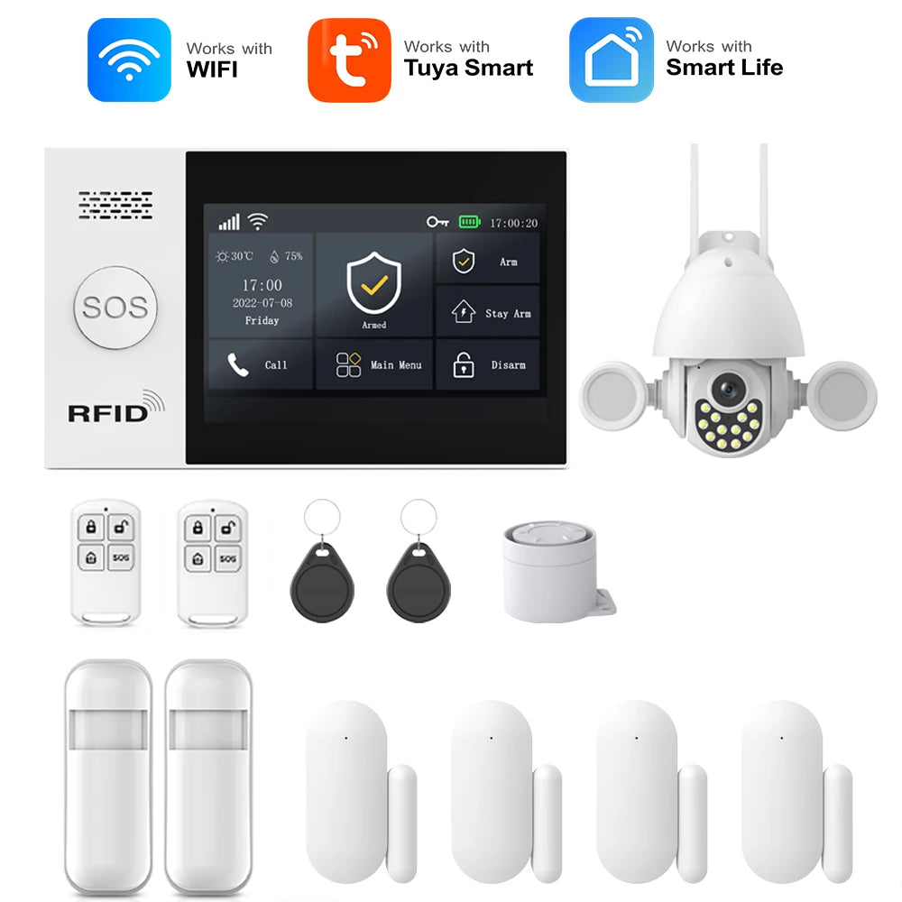 Tuya Smart Life APP Compatible Wireless GSM Alarm System WiFi Burglar Detection Real-Time Alerts for Home Garage Office Shop