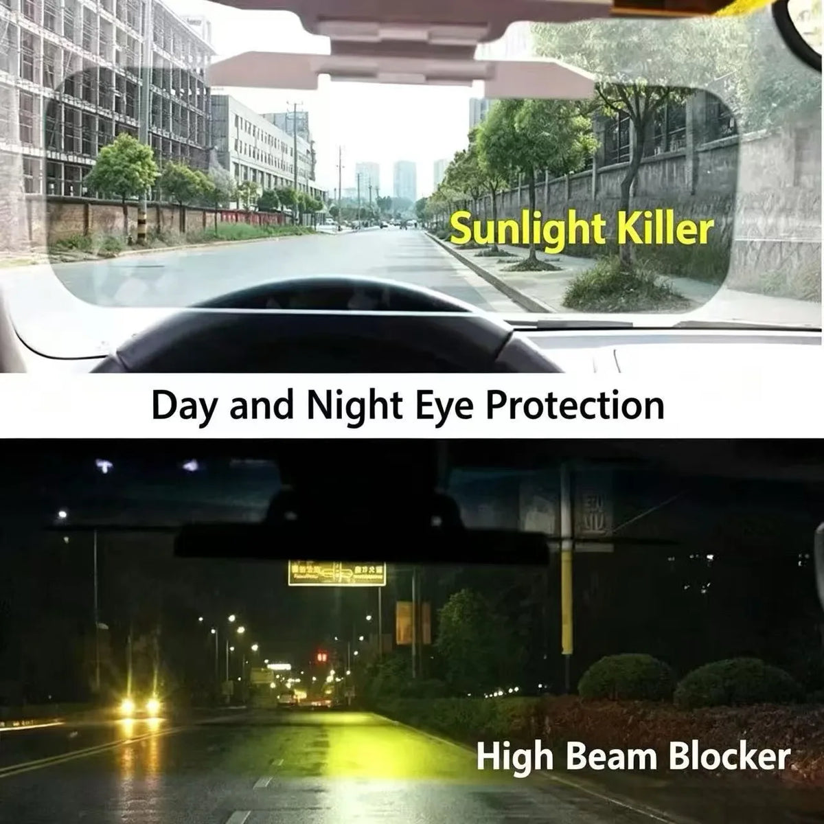 Clip-On Car Sun Visor Extension with Grey & Yellow Panels