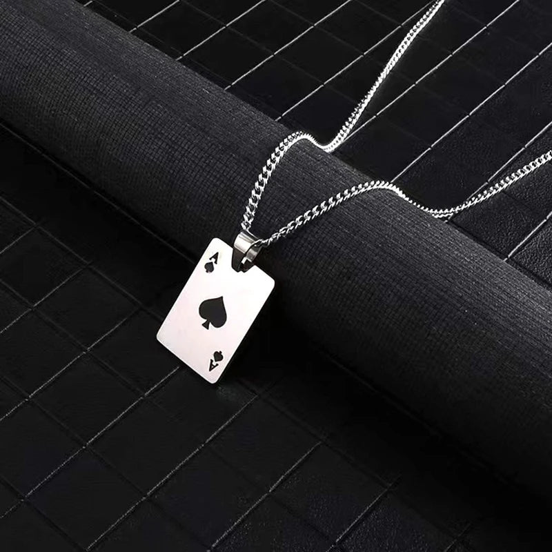 Fashionable Simple Playing Card Decorative Stainless Steel Necklace Suitable For Daily Party Travel And Fashionable Jewelry