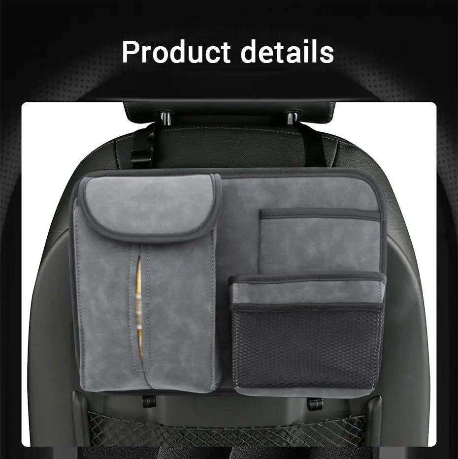 SEAMETAL Car Seat Back Storage Bag Premium Suede Car Organizer Multi-Pocket Storage Pocket Hanging Back Seat Auto Tissue Holder