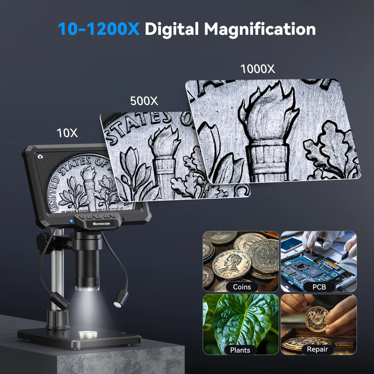 7-Inch Digital Microscope with Stand