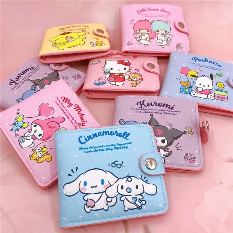 Sanrio Hello Kitty Cinnamoroll My Melody Kuromi New Pu Casual Money Bag Coin Purse Card package Wallet With Buttons 