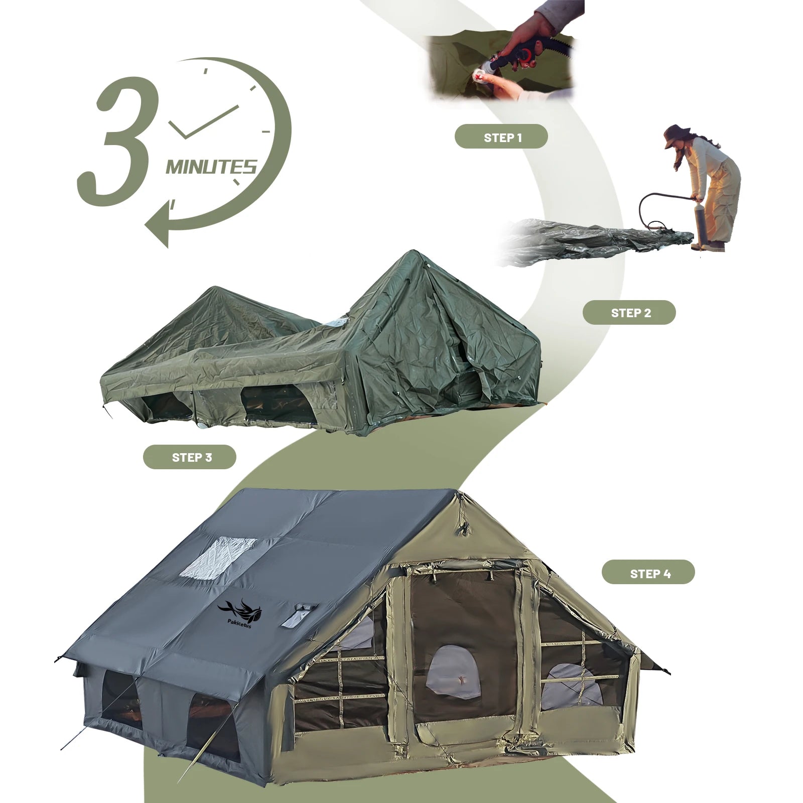 Inflatable Camping Tent for 4-8 Persons with Carry Bag