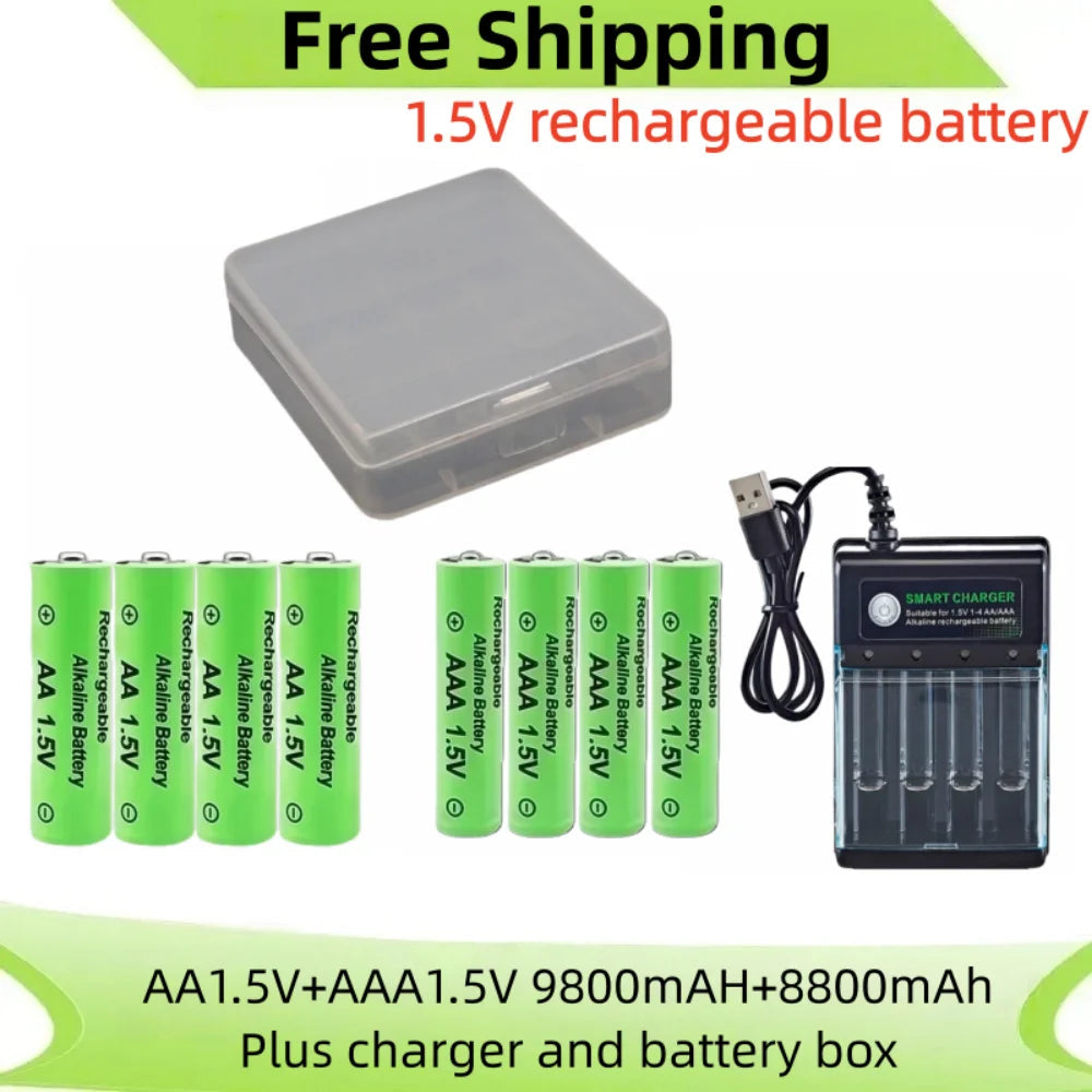 Original Rechargeable Battery 1.5V AA 9800mAh+AAA 8800mAh+Charger for Computer Clock Radio Video Game Digital Camera AA AAA
