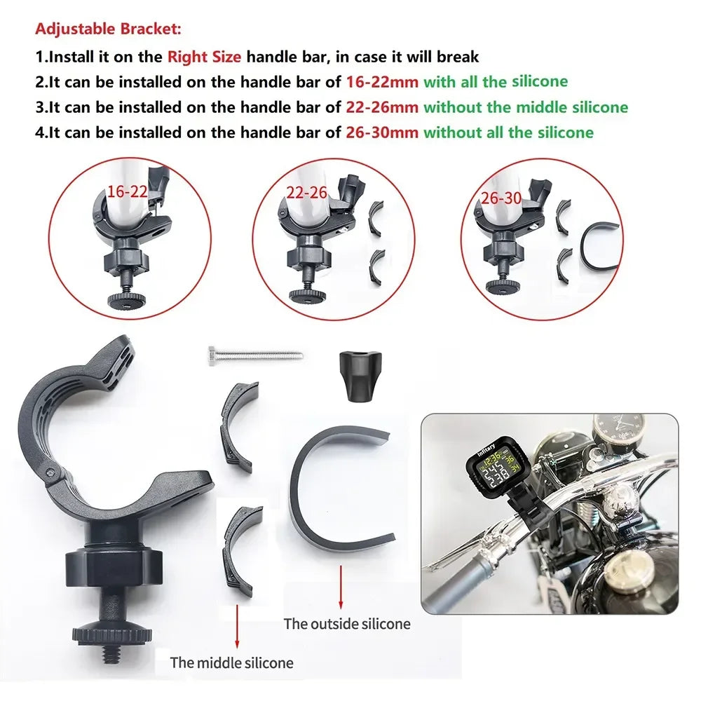 Motorcycle TPMS Tire Pressure Monitoring System Temperature Alarm With 2 External Sensors Moto Tyre Alarm Systems Real Time