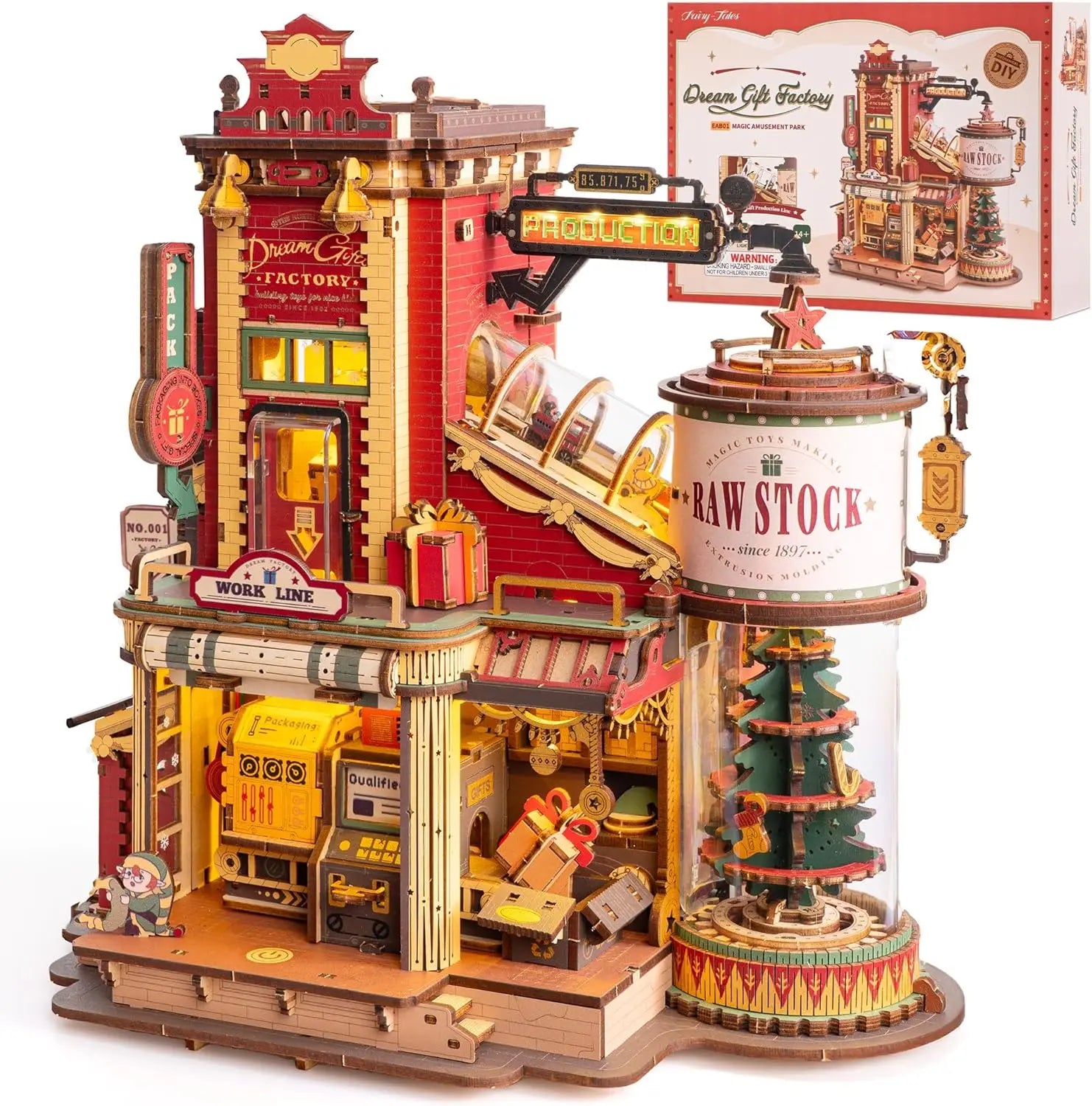 Robotime Rokr Scatola Musicale in Legno Sogno di Natale Regalo Fabbrica Puzzle 3D