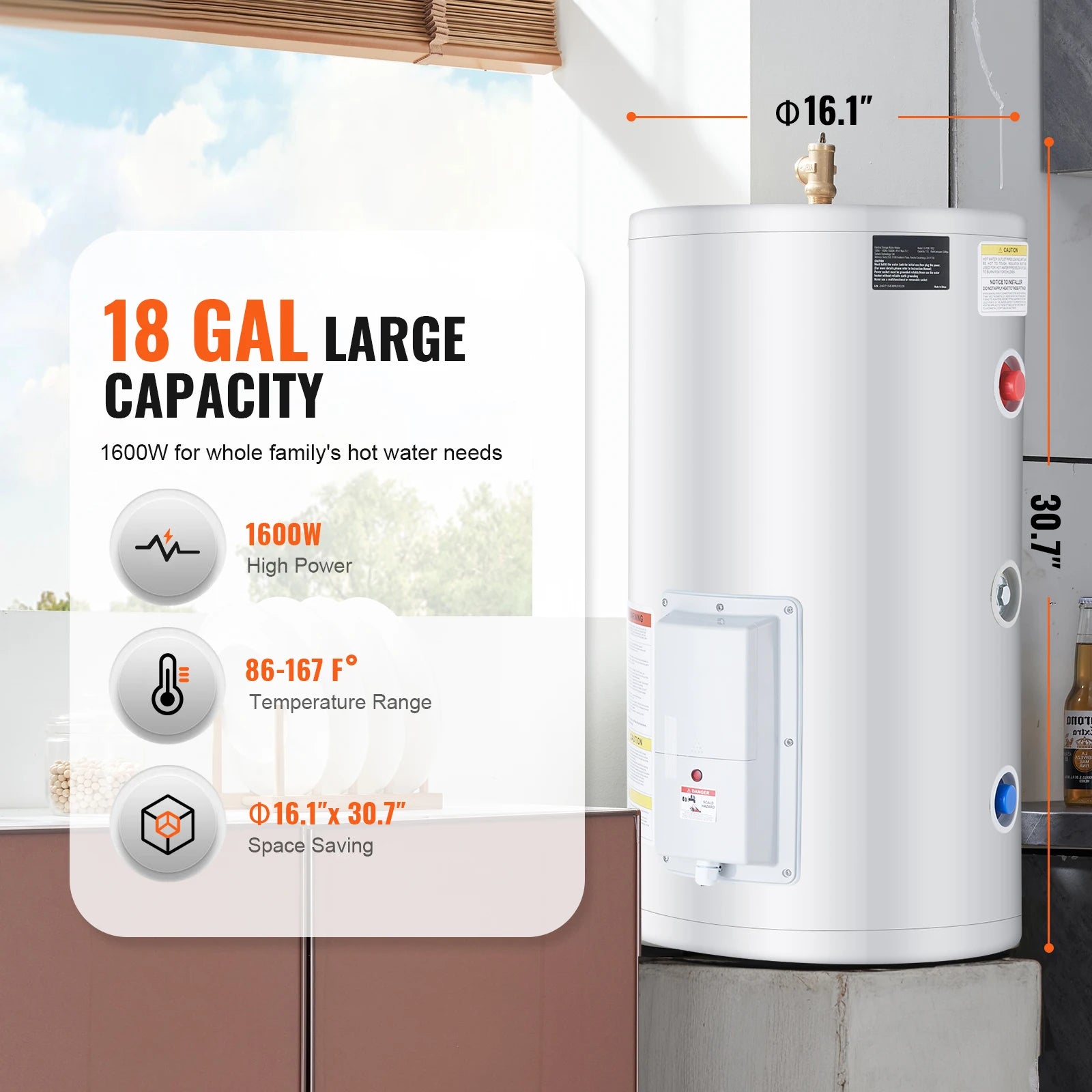 Chauffe-eau électrique 70L avec écran LED et contrôle de la température