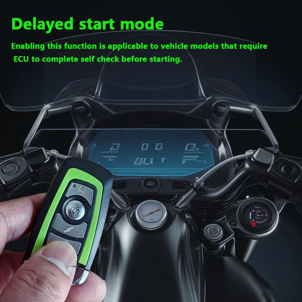 Universal Motorcycle Alarm System One-way with Engine Start Remote Control Key Fob 12V with Overload Protector