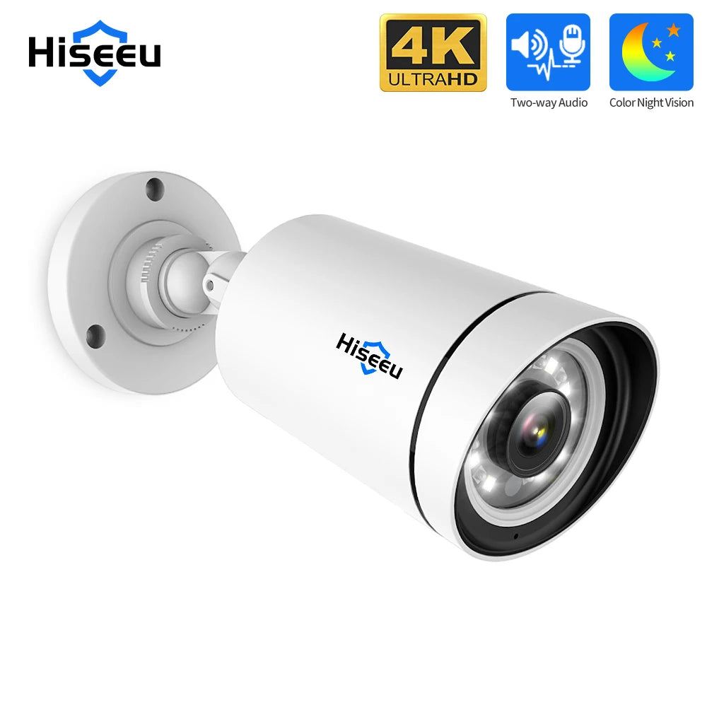 4K 8MP Outdoor PoE IP Security Camera with Audio, Motion Alarm, Color Night Vision, ONVIF