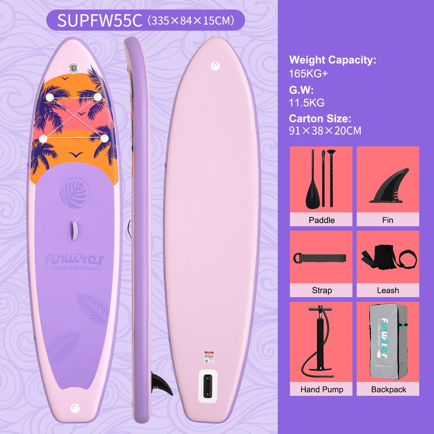 FunWater Inflatable Stand Up Paddle Board Paddling Board Surfboard Surf Sup Board 320-385CM Non-Slip Water Sport Paddle Board