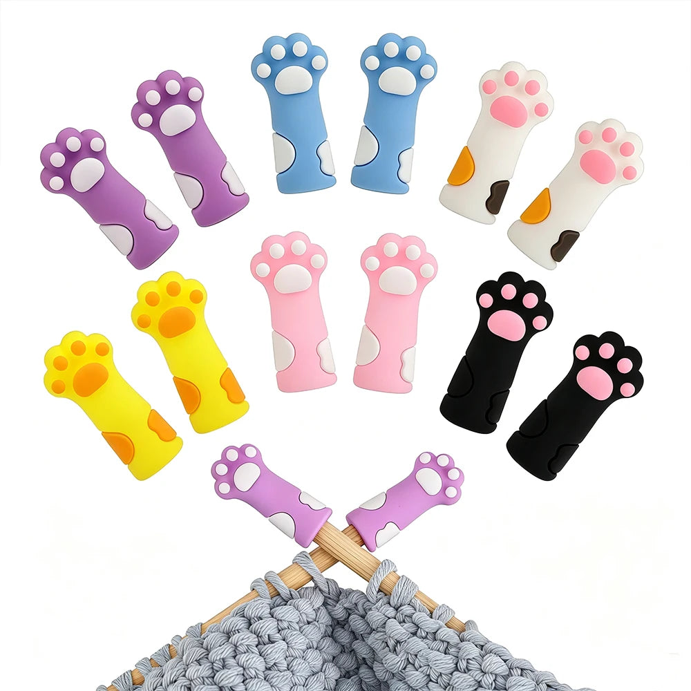 Capuchones de punto para agujas de tejer con forma de pata de gato de silicona