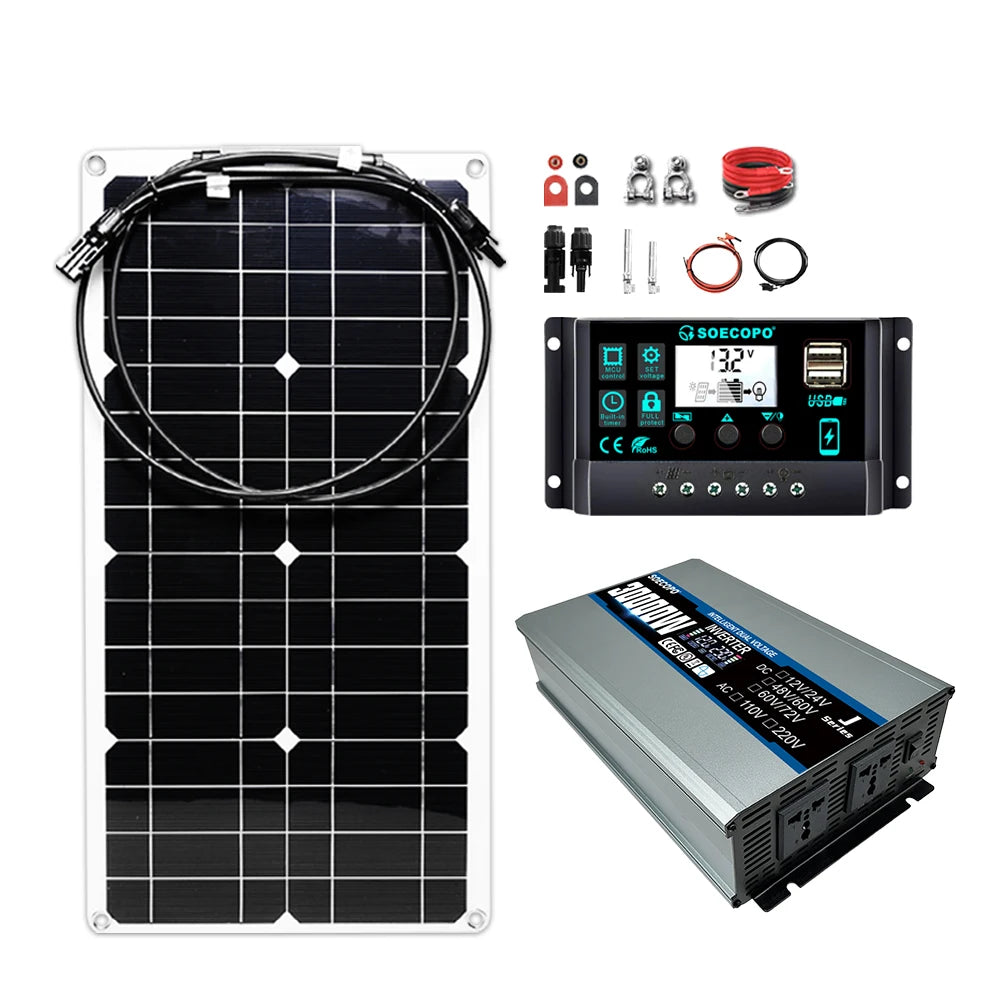 30W solcellekit med 2200W inverter og 100A controller til off-grid strømforsyning