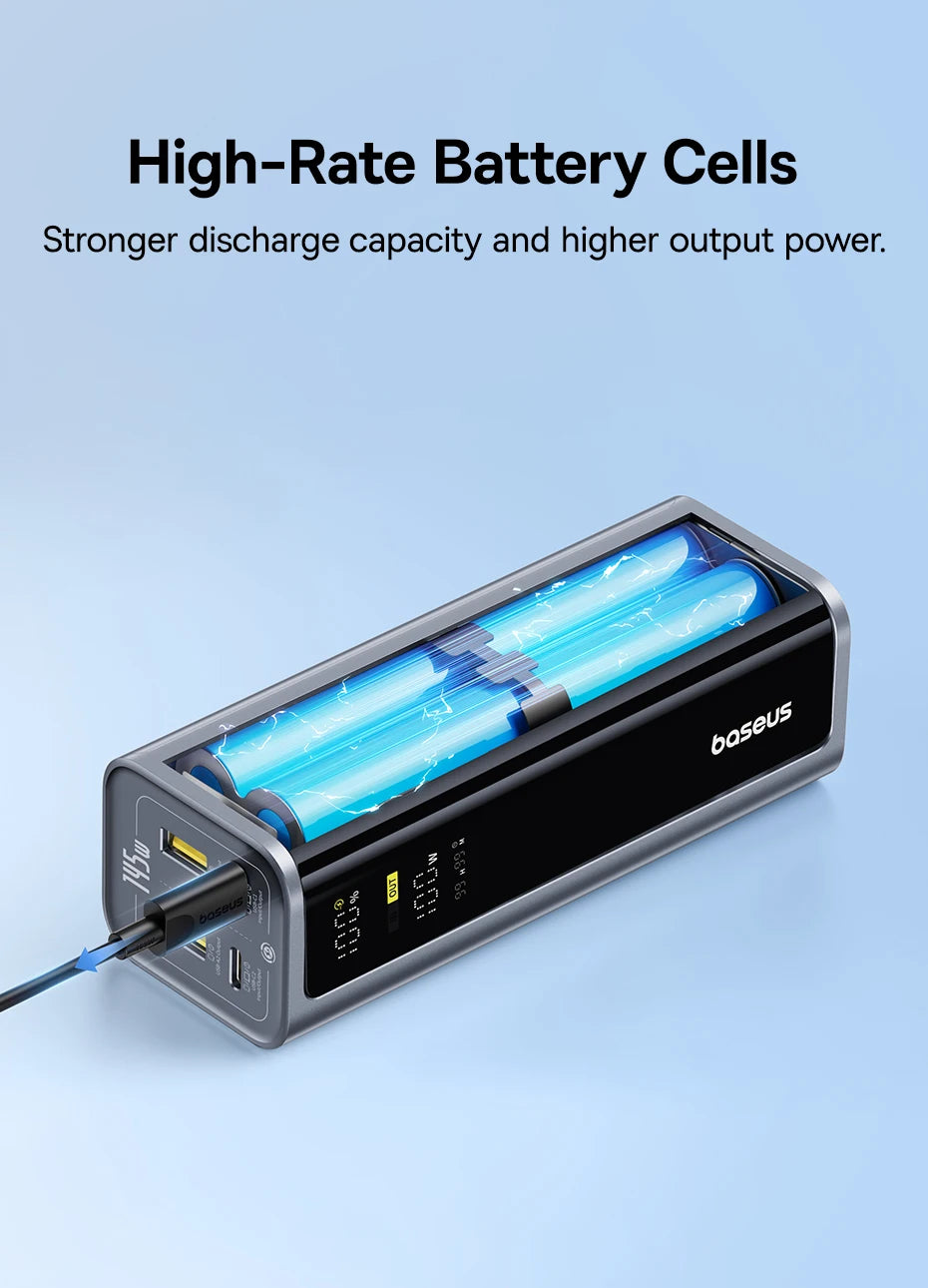 Baseus Power Bank 145W 20800mAh con doppia USB A, USB C PD 100W, ricarica rapida, display digitale, power bank portatile per laptop, telefono e Steam