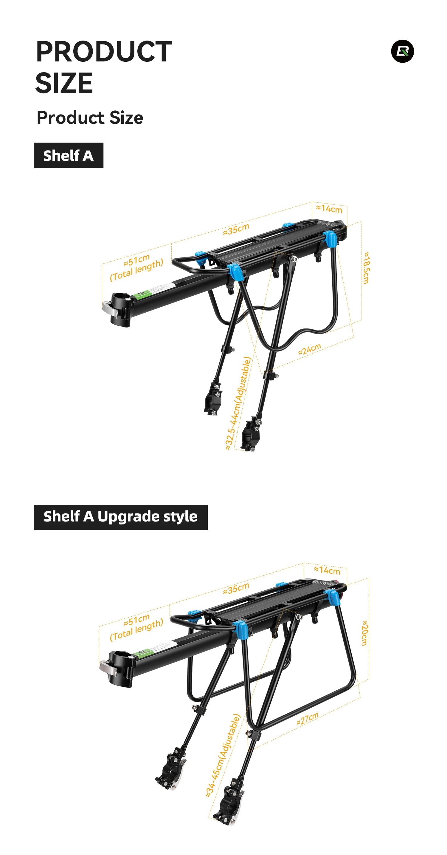 Aluminum Alloy Bike Rear Rack 25kg Detachable Cargo Carrier