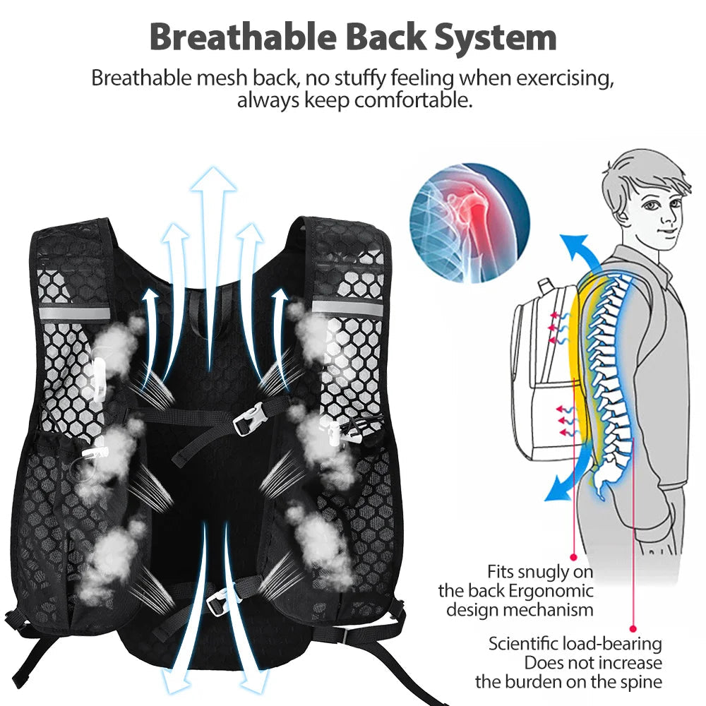 NEWBOLER Breathable Hydration Vest Trail Running Backpacks Lightweight Cycling Run Jogging Marathon Backpack Riding Climbing Bag