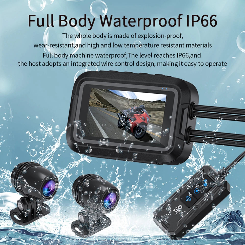 Dual 1080P Motorcycle Dash Cam Front Rear WiFi GPS Recorder
