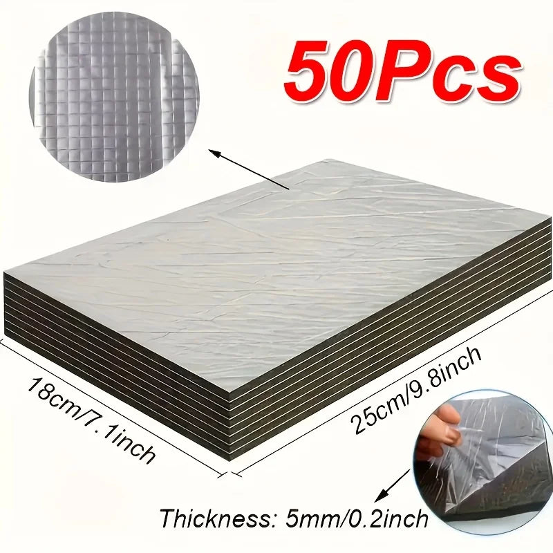 50PCS Value Pack Car Soundproof Insulation Mat for Vehicles Heat Shield Self Adhesive Noise Deadening Pad for Door Roof Engine