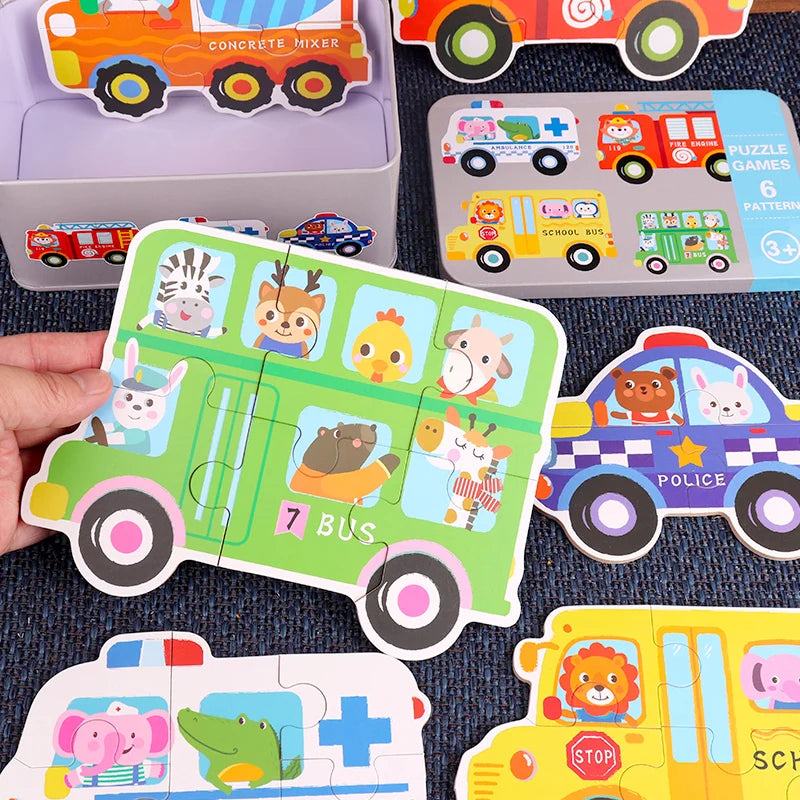 Baby Puzzle Montessori Educational Toys Wood 3D Puzzle Games Iron Box children Puzzles Jigsaw Wooden Puzzles For Kids 2 3 4 Year