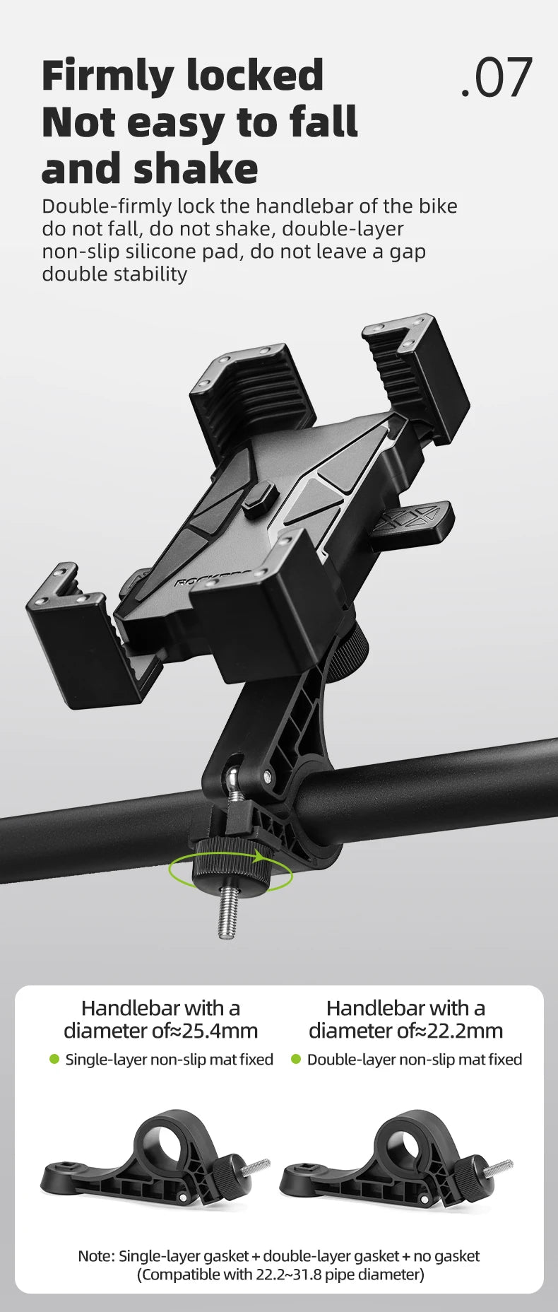 Cykel Telefonholder med Anti-Vibration Hurtiglås til 4,5–7,2 Tommer Telefoner