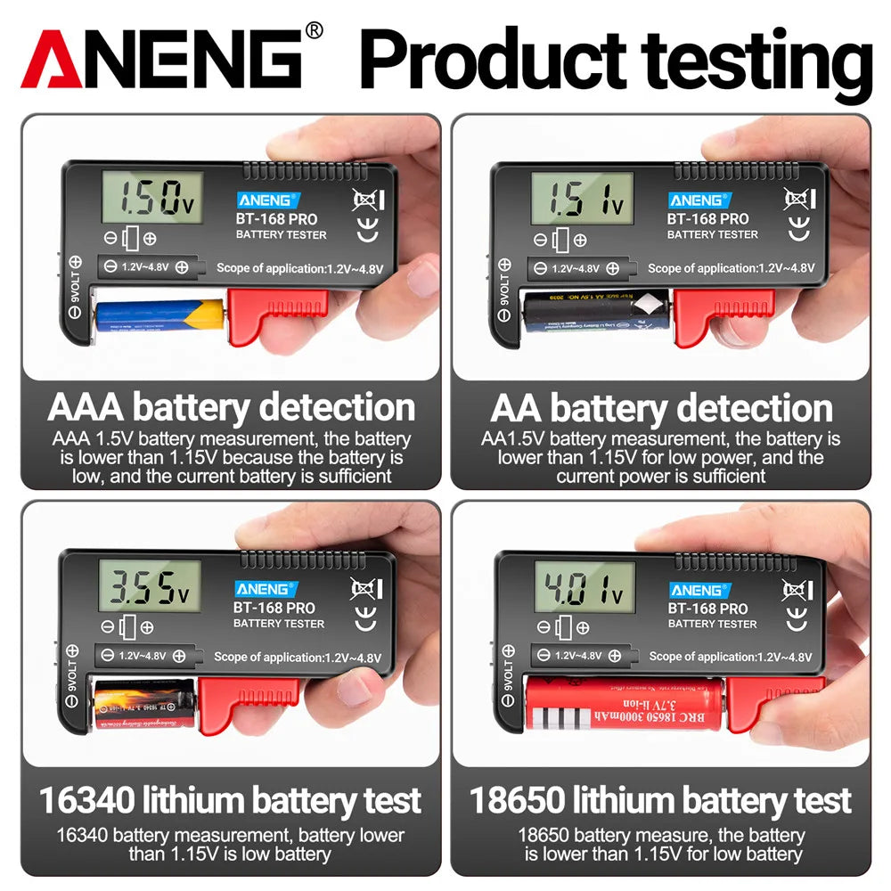 Batteritestere ANENG BT-168 PRO, kapasitetskontrollert belastningsanalysator, digital batteritester for 9 V-, AAA-, AA- og knappcellebatterier