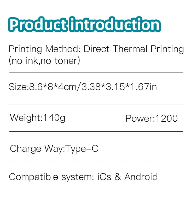 Thermal Laber Printer MINI Wirelessly BT 203dpi Photo Label Memo Wrong Question Printing With USB Cable Imprimante Portable