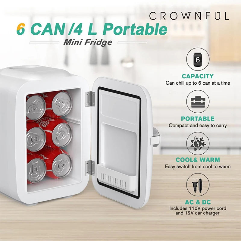 4L Mini Fridge Cooler & Warmer for Beauty, Home, and Travel