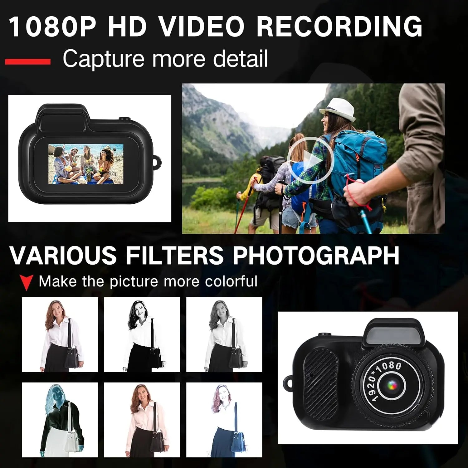 Mini Keychain Camera 1080P Retro Digital Camera with 8GB Card