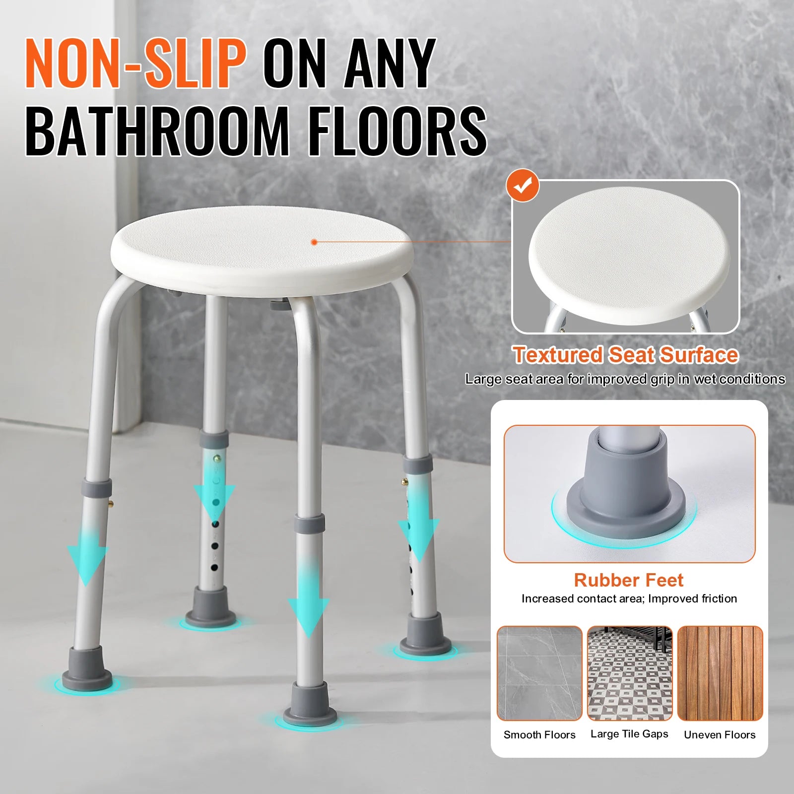 SucceBuy Shower Chair for Inside Shower Adjustable Height Shower Stool Non-Slip Bench Bathtub Seat for Elderly Disabled Adults