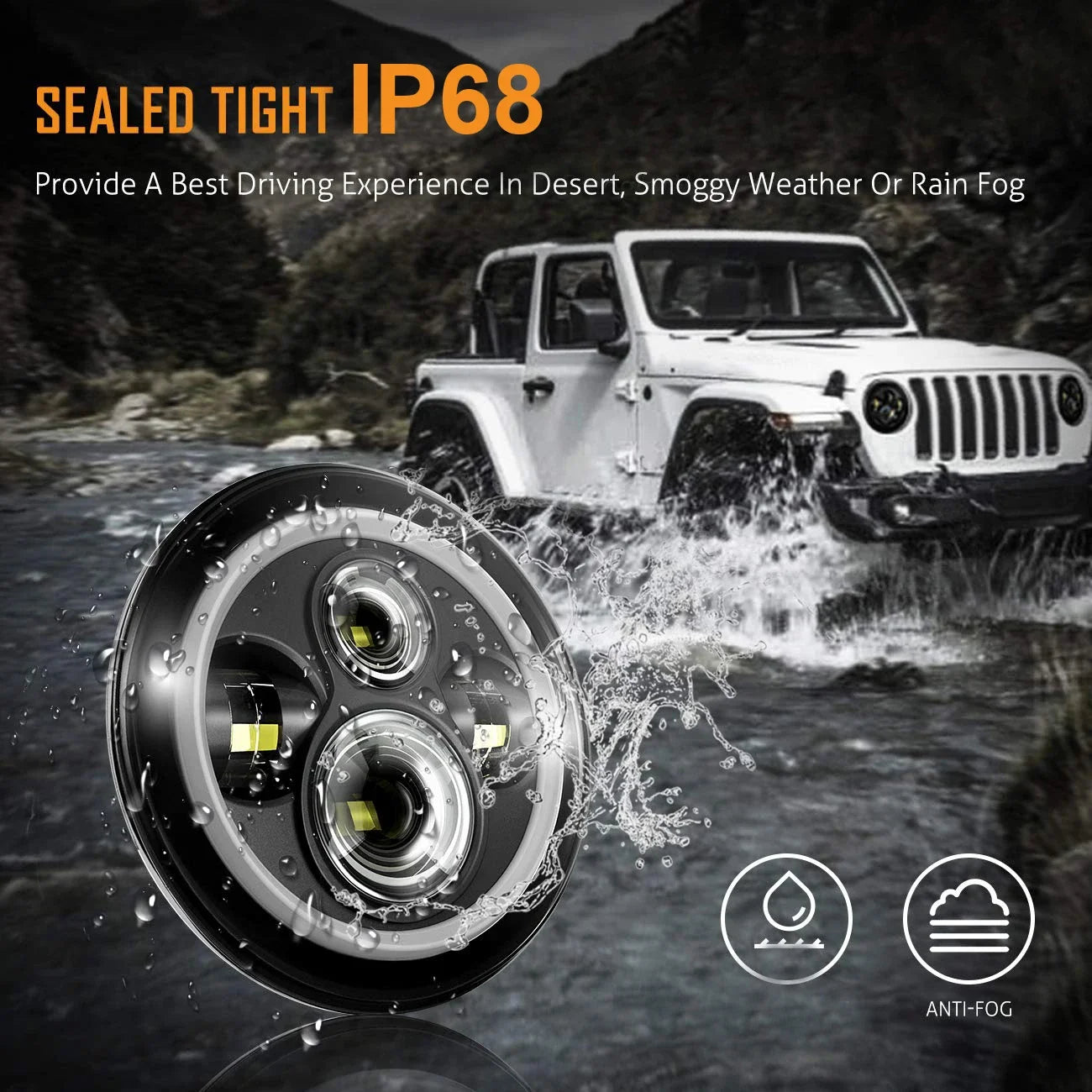 7 Inch LED Headlight Halo Ring with Hi/Lo Beam, DRL and Amber Turn Signal