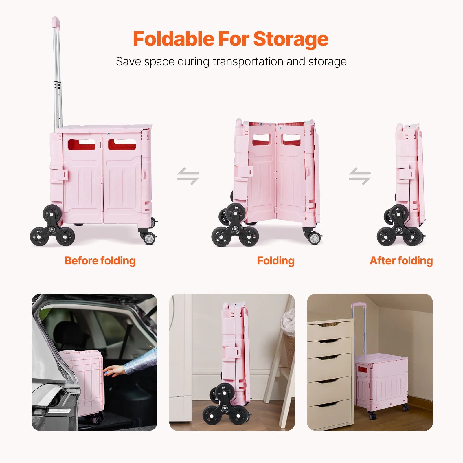 Trappestigende foldbar vogn med hjul, 150 lbs kapacitet transportvogn
