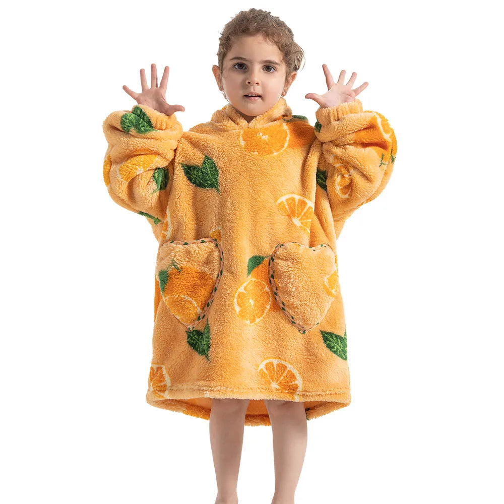 Girls Winter Clothes Flannel Thick Hoodies Super Warm Children's Sweaters Kids Hooded Loose Clothing Homewear Wearable Blankets