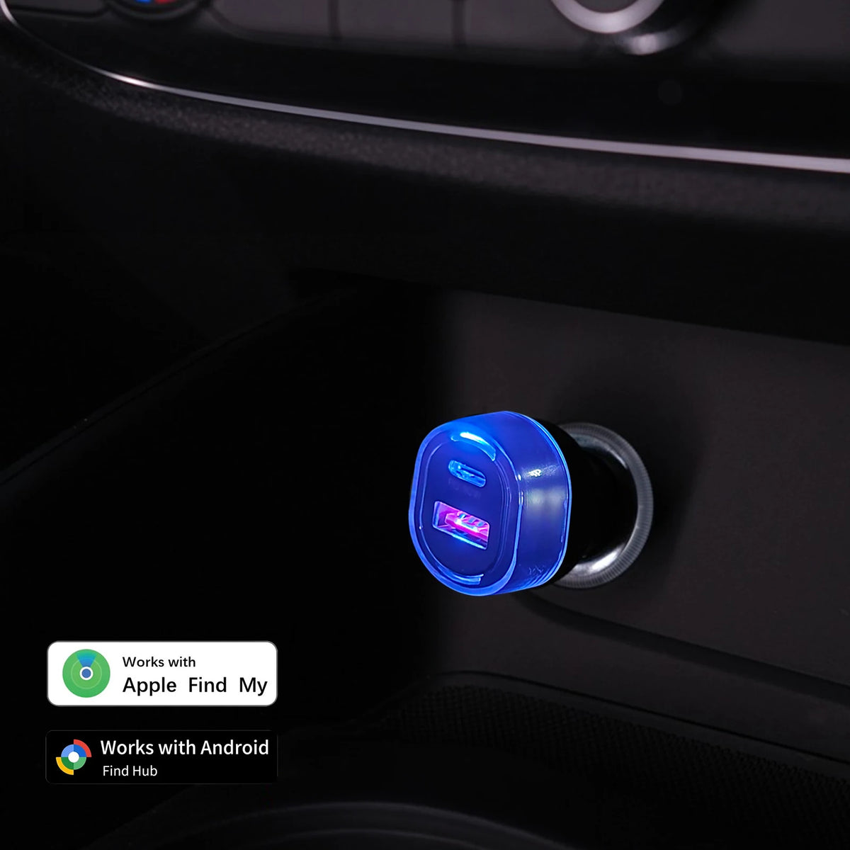 33W Car GPS Locator Tracker with USB Type-C QC3.0 Fast Charging – Works with Apple Find My App, Google & Android