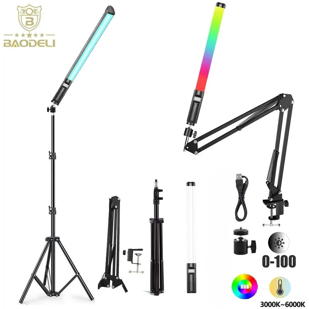 20"50cm Handheld Light Wand RGB LED Video Light Tube Light Photography Light Stick With Dimming Rechargeable Battery With Tripod