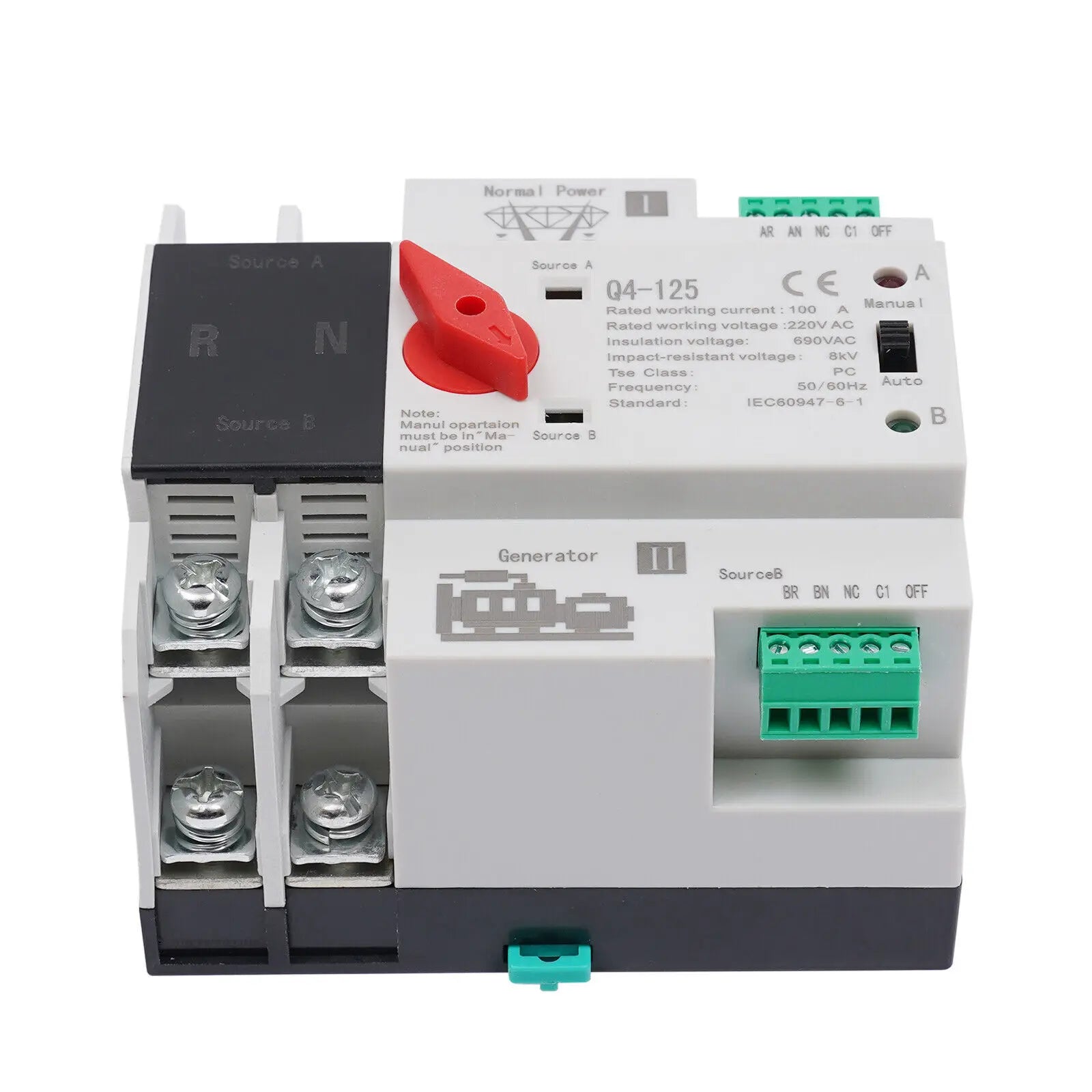 100A Dual Power Automatic Transfer Switch 2P ATS 110V