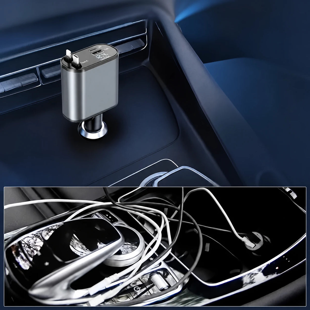 Chargeur de voiture rétractable 4-en-1 avec prise réglable