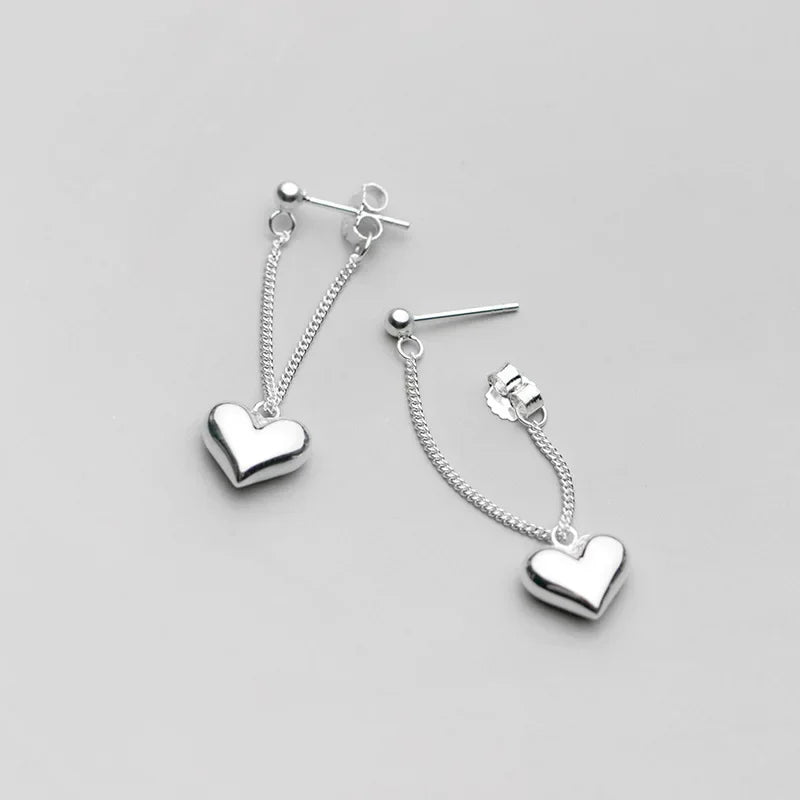 925 Sterling Silver Heart Chain Earrings for Women