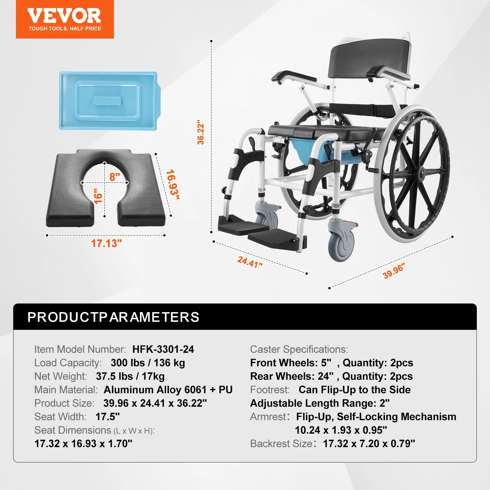 SucceBuy Shower Wheelchair 17.5in Bathroom Wheelchair for Inside Shower Adjustable Rolling Shower Chair for Disabled Adult
