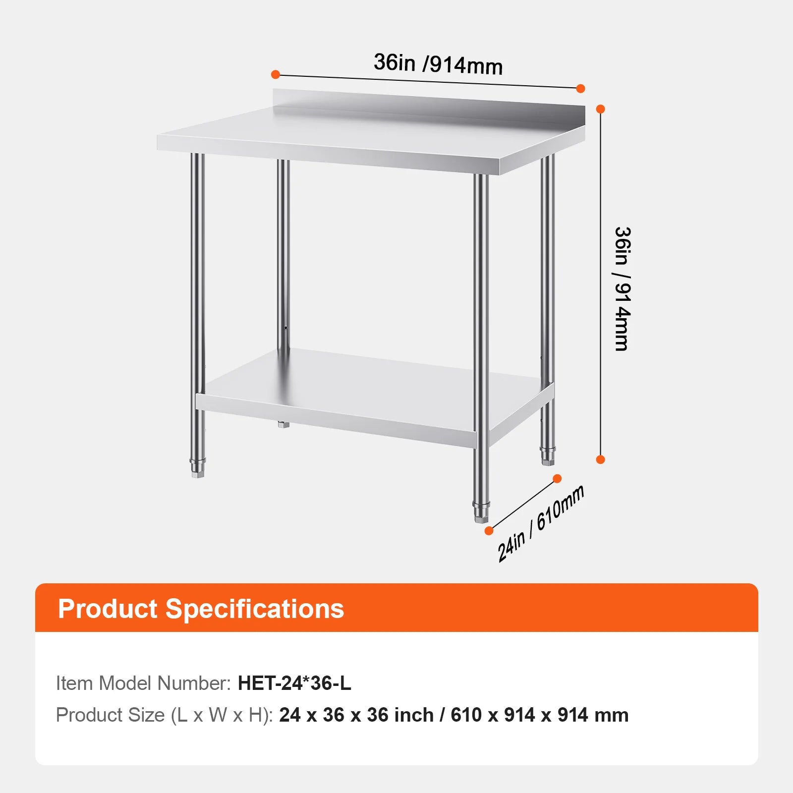 Stainless Steel Work Table with Adjustable Shelf for Kitchen Use