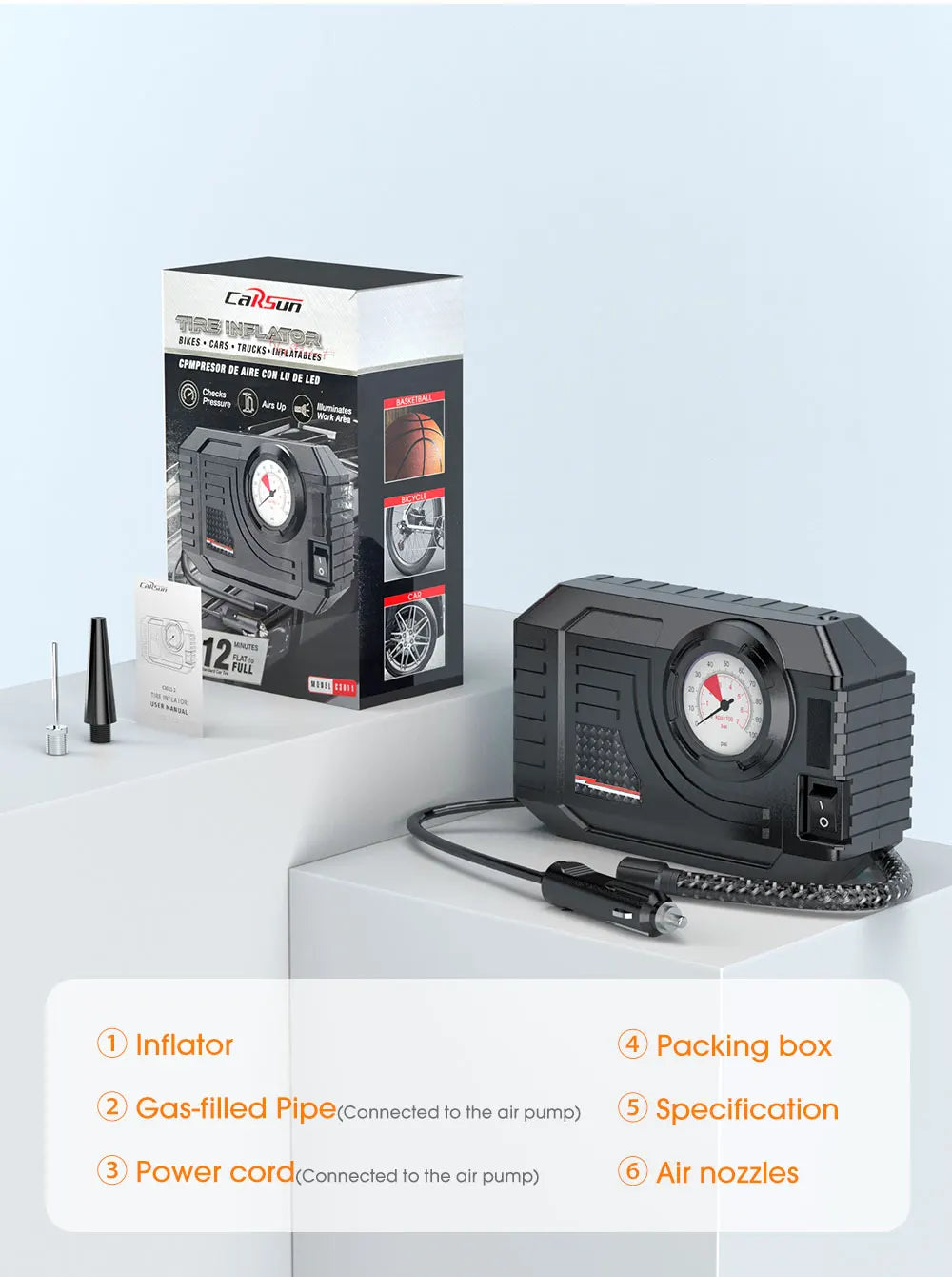 Compacte Bandenspanningspomp met Drukmeter